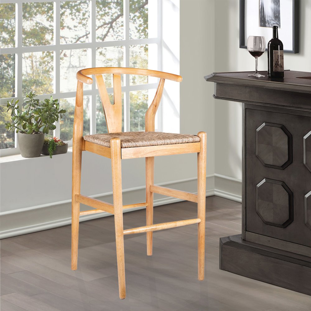 Wishbone Bar Height Kitchen Bar Stool - Natural Finish. Picture 7