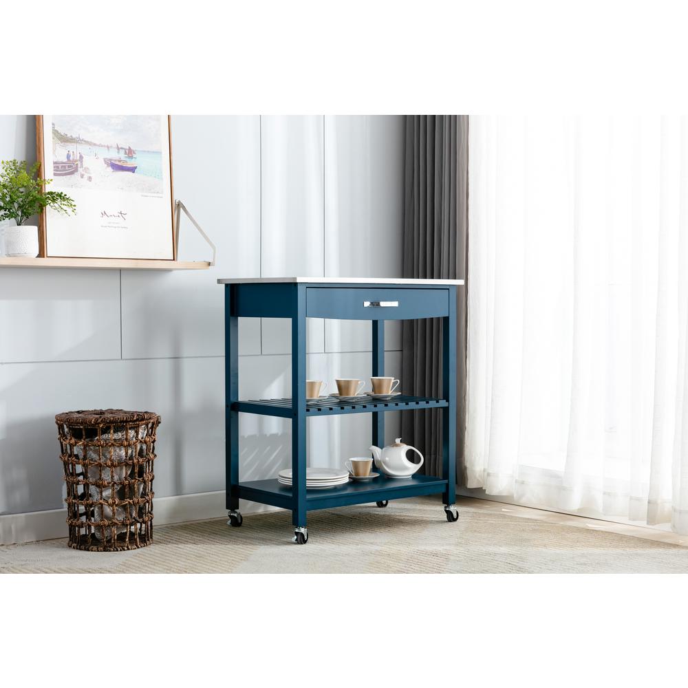 Holland Kitchen Cart With Stainless Steel Top - Navy Blue. Picture 24