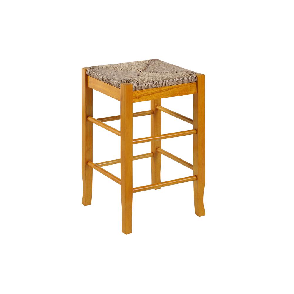 Square Rush Backless Counter Stool - Oak. Picture 1