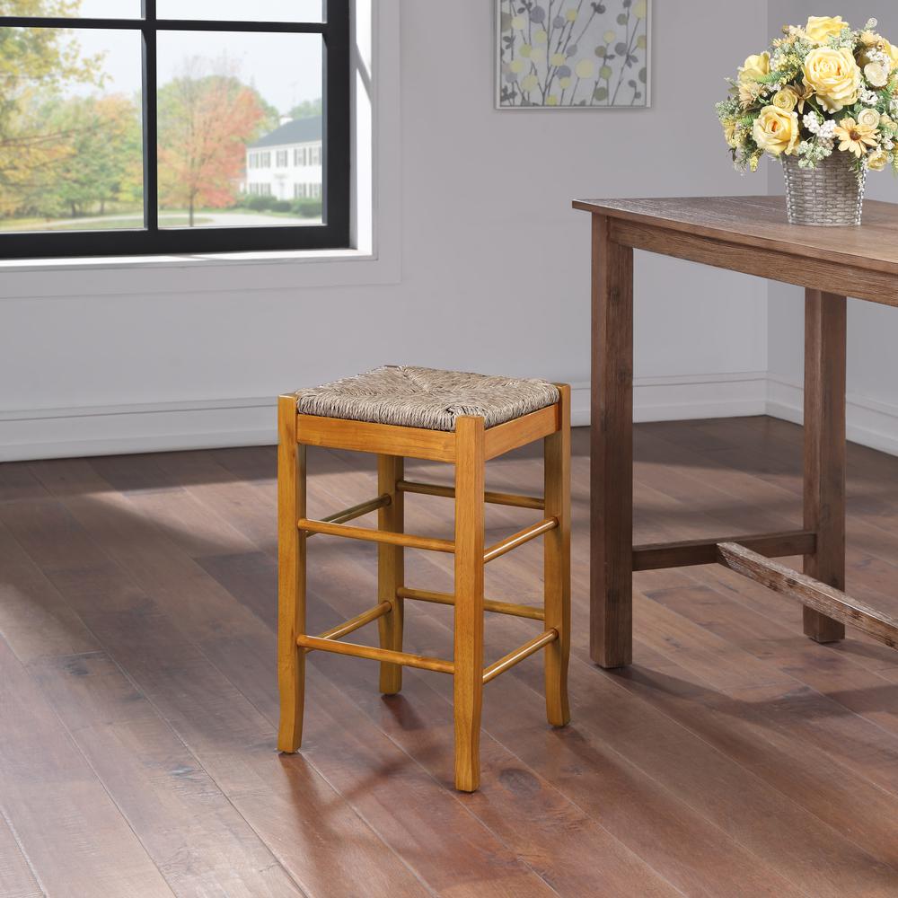 Square Rush Backless Counter Stool - Oak. Picture 5