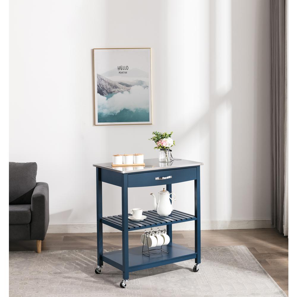Holland Kitchen Cart With Stainless Steel Top - Navy Blue. Picture 10