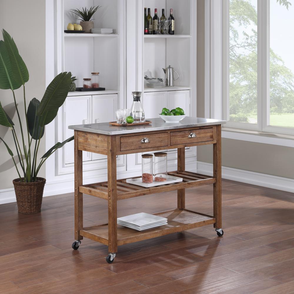 Facai Sonoma Küchenwagen Barnwood – Mobile Kücheninsel Mit Edelstahlplatte & Rollen