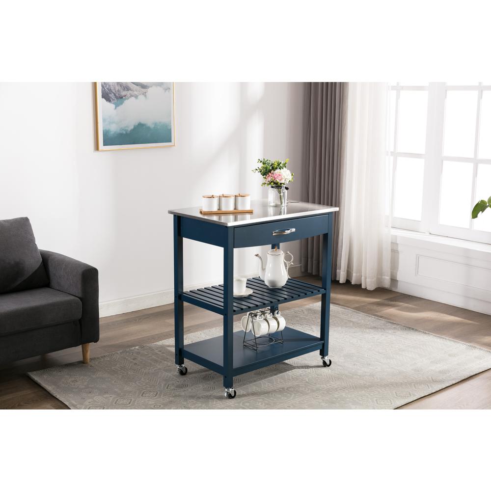 Holland Kitchen Cart With Stainless Steel Top - Navy Blue. Picture 7