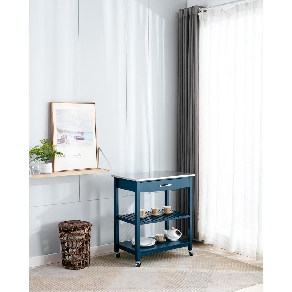 Holland Kitchen Cart With Stainless Steel Top - Navy Blue. Picture 23