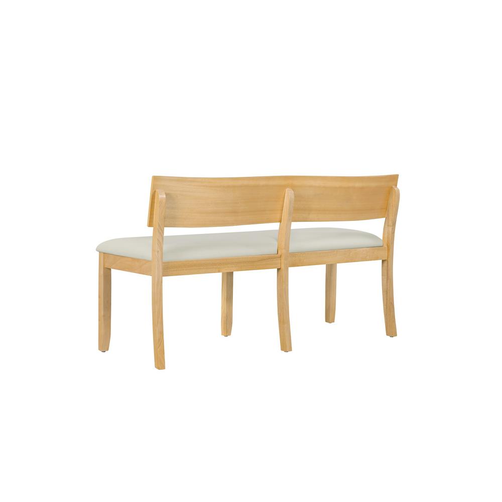 Capella Cream Fabric Dining Height Bench - Natural Finish. Picture 4