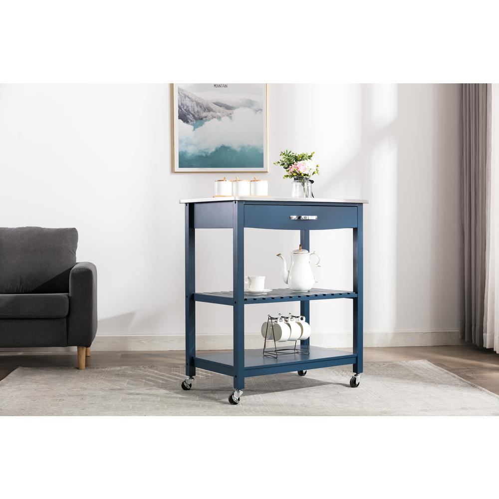 Holland Kitchen Cart With Stainless Steel Top - Navy Blue. Picture 11