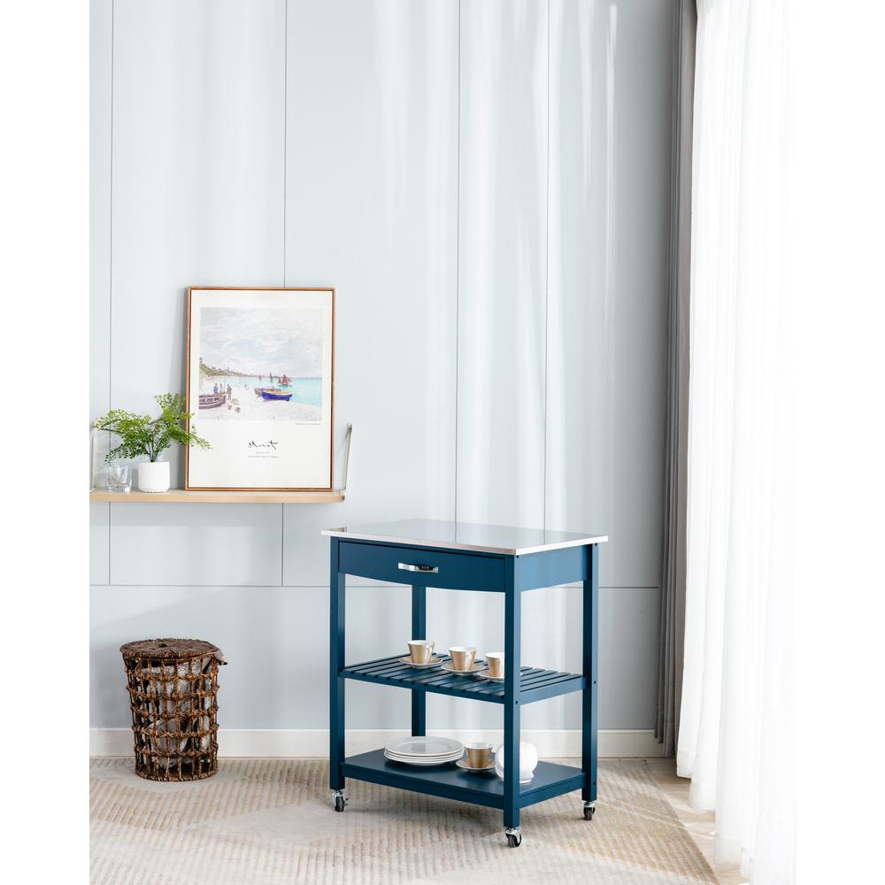 Holland Kitchen Cart With Stainless Steel Top - Navy Blue. Picture 28