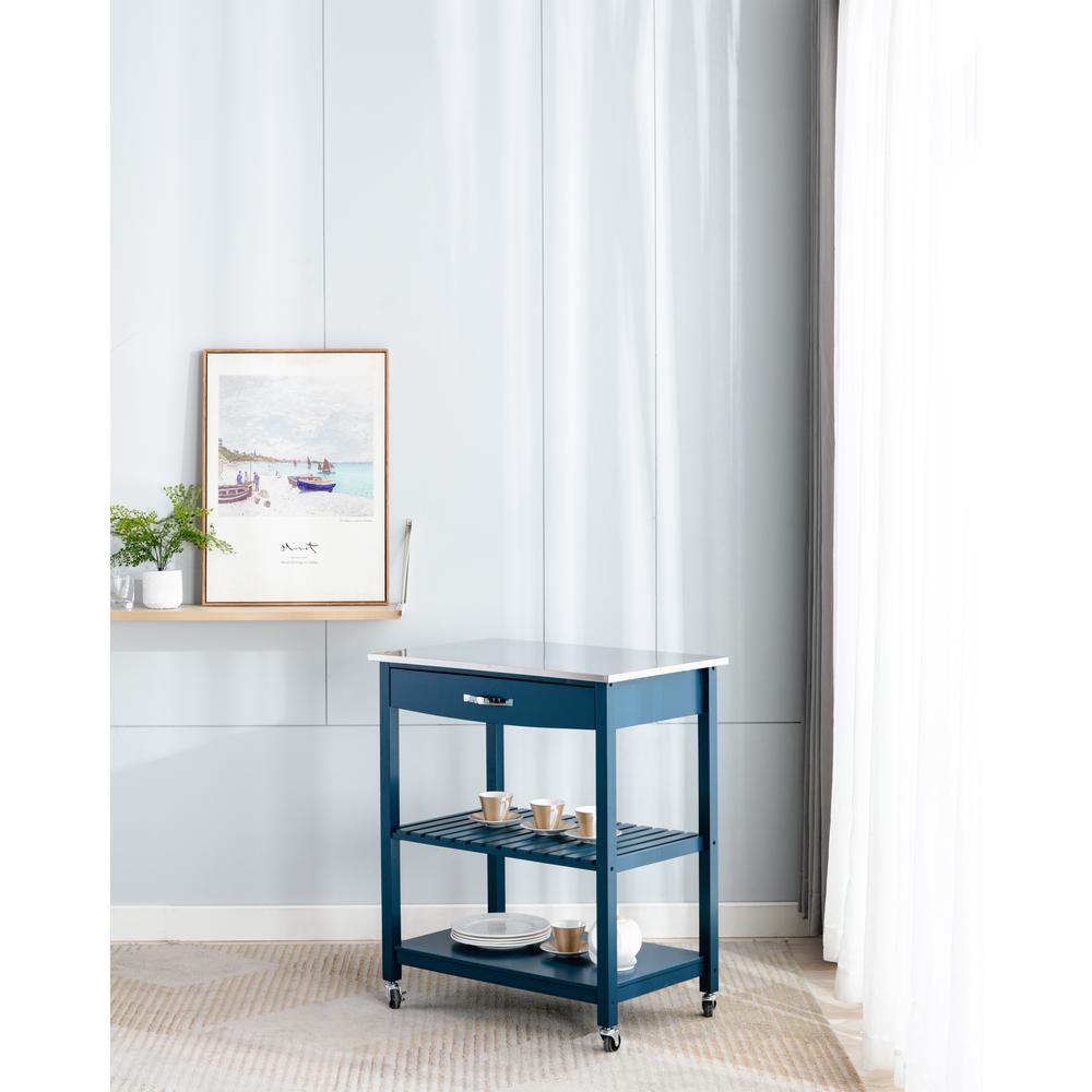 Holland Kitchen Cart With Stainless Steel Top - Navy Blue. Picture 29