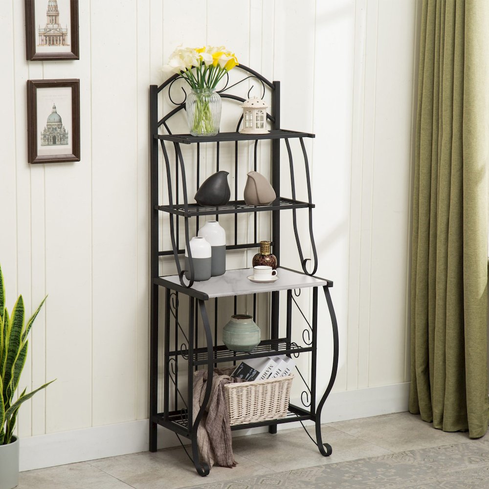 Valencia Baker's Rack with Faux Marble Shelf. Picture 6