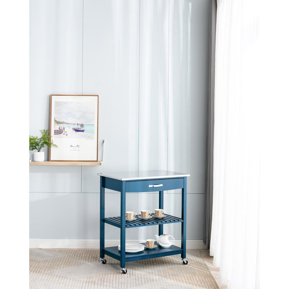 Holland Kitchen Cart With Stainless Steel Top - Navy Blue. Picture 31