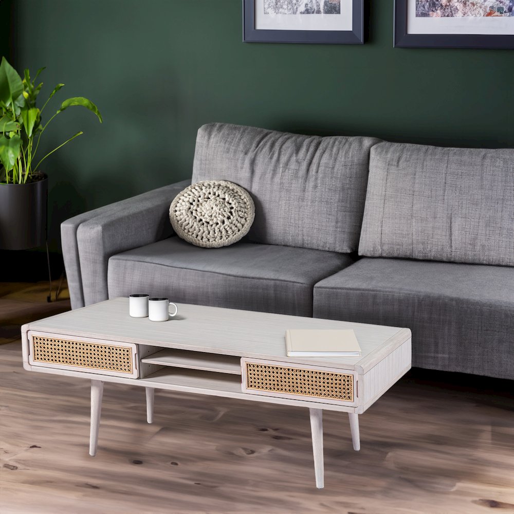 Cambria Coffee Table - Zebrano Whitewash/Natural Cane. Picture 2