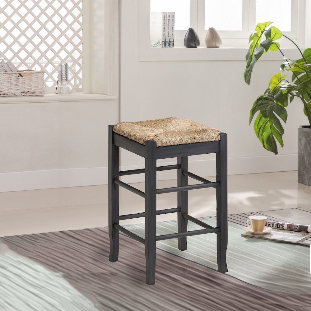 Square Rush Backless Counter Stool – Charcoal Grey Finish. Picture 5