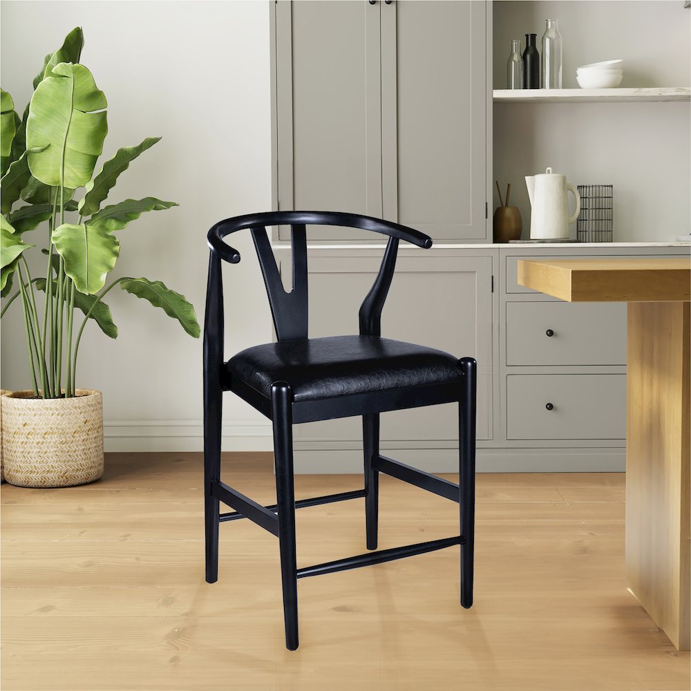 Wishbone Counter Height Kitchen Bar Stool - Black Finish. Picture 8