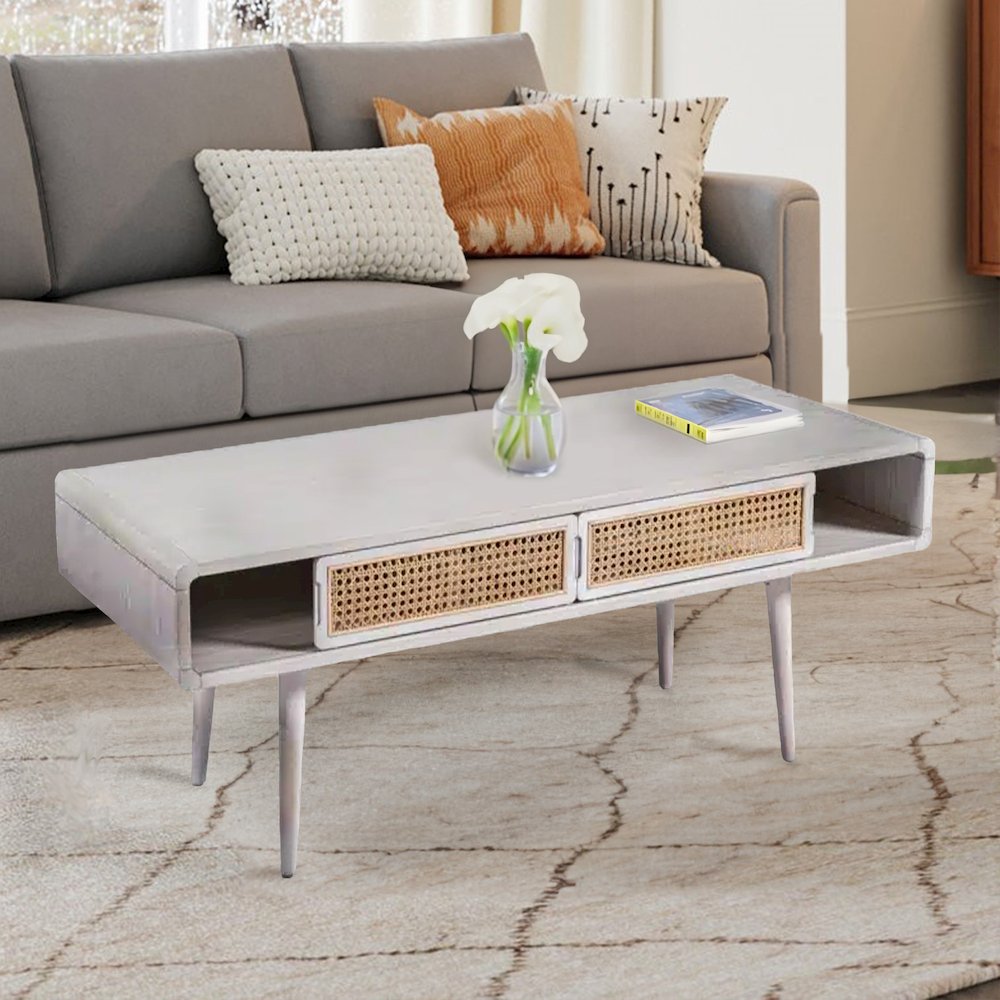 Cambria Coffee Table - Zebrano Whitewash/Natural Cane. Picture 9