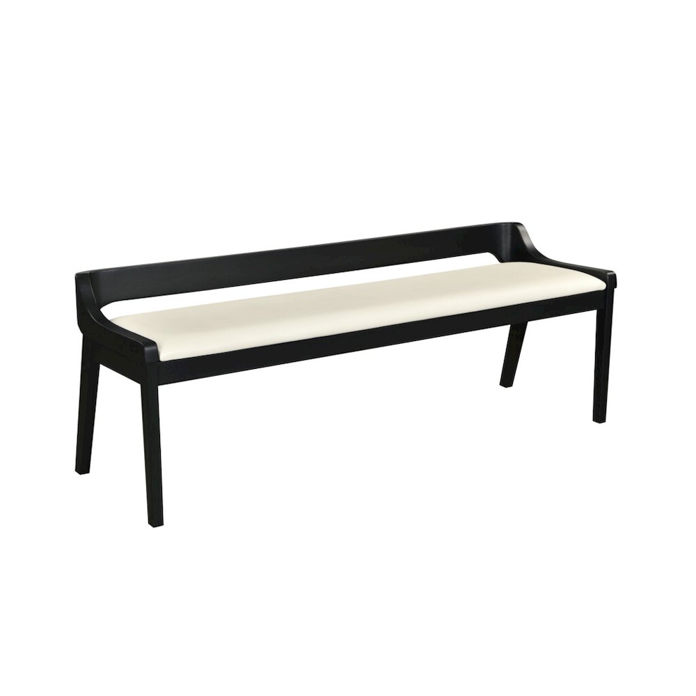 Rasmus Cream Faux Leather Wood Dining Bench - Black Finish. Picture 1