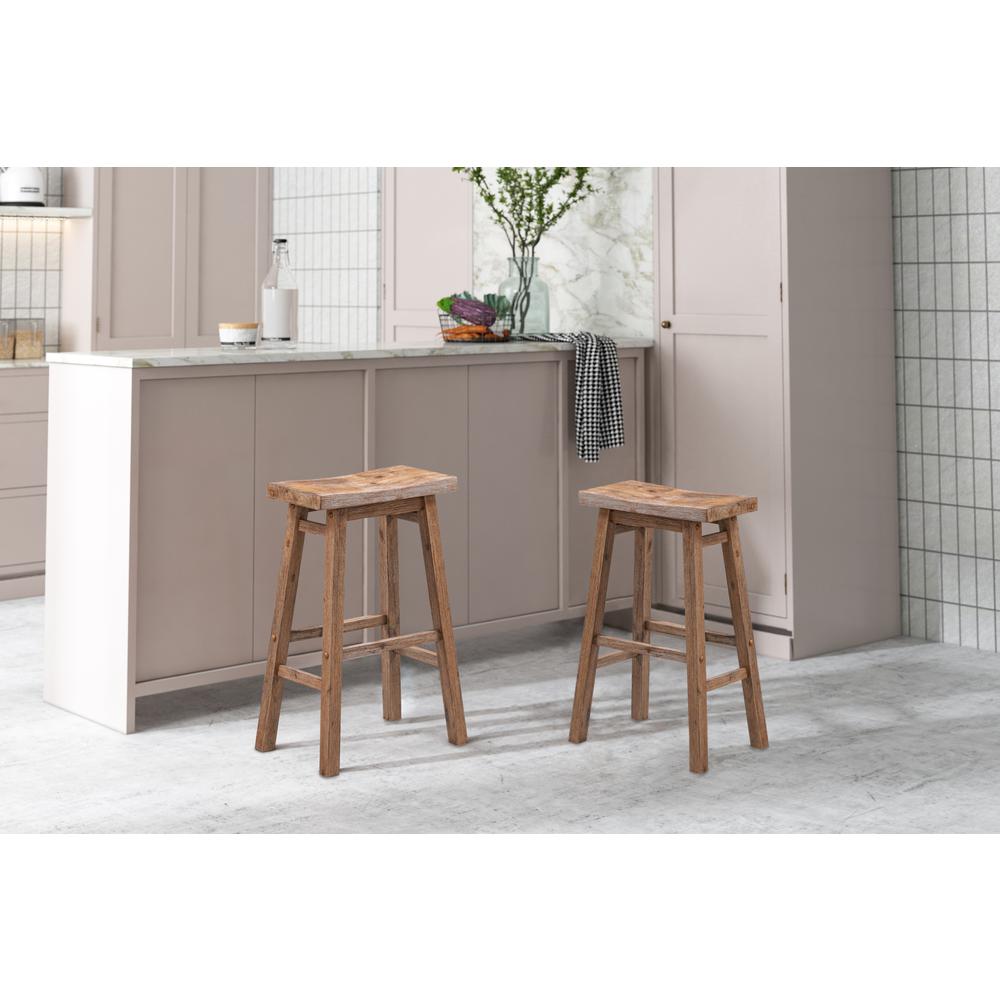 Sonoma Backless Saddle Bar Stools - Barnwood Wire-Brush - Set of 2. Picture 6