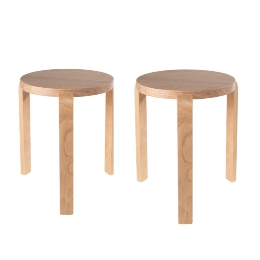Mateo Round Backless Stacking Stools - Set of 2 - Blonde Oak. Picture 1