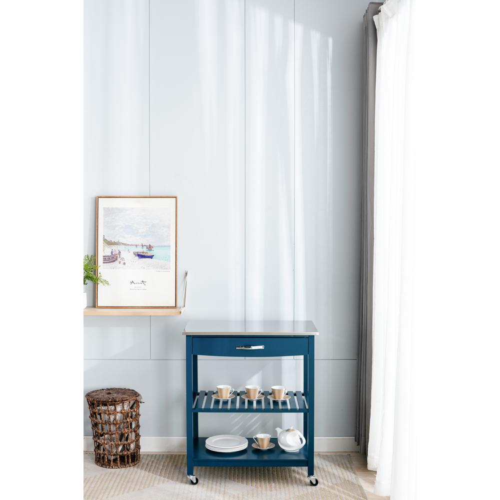Holland Kitchen Cart With Stainless Steel Top - Navy Blue. Picture 26