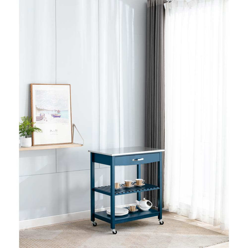 Holland Kitchen Cart With Stainless Steel Top - Navy Blue. Picture 32