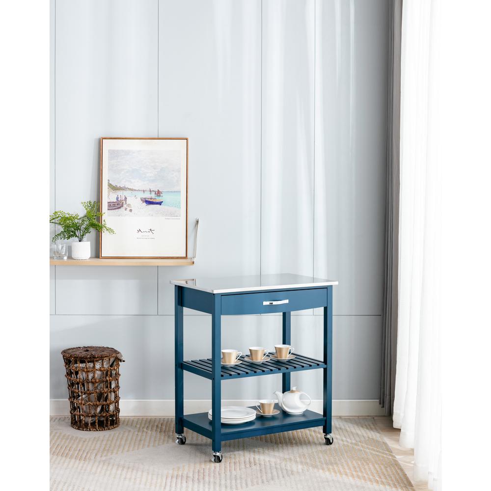 Holland Kitchen Cart With Stainless Steel Top - Navy Blue. Picture 27
