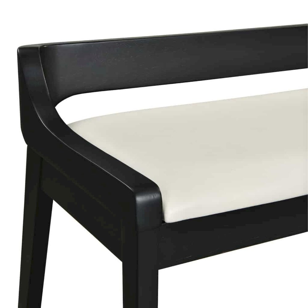 Rasmus Cream Faux Leather Wood Dining Bench - Black Finish. Picture 2