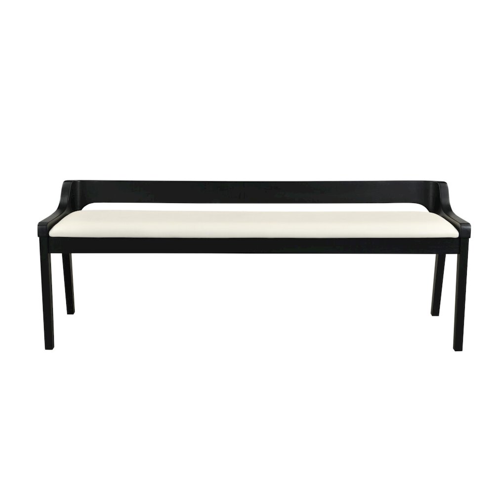 Rasmus Cream Faux Leather Wood Dining Bench - Black Finish. Picture 3
