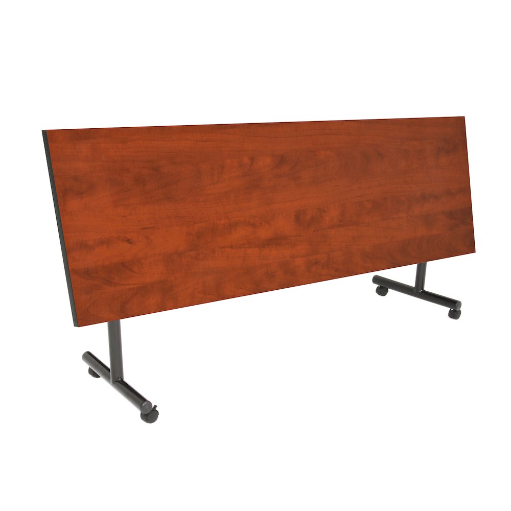84 x 24 in. Flip-Top Privacy Nesting Table- Cherry, 3 Zeng Stack Chairs- Blue. Picture 2