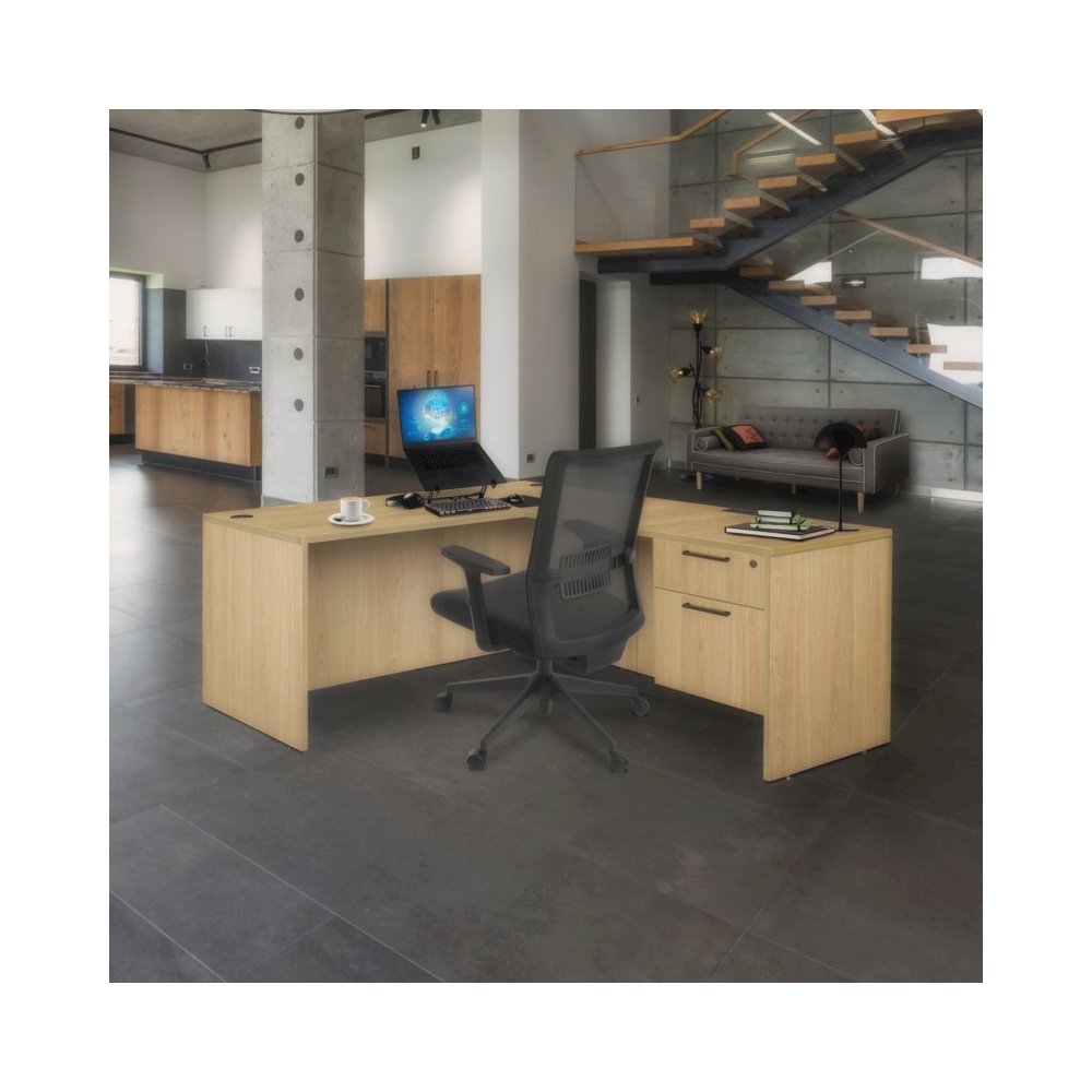 Regency Legacy 66 x 77 in. L Desk with Single Pedestal Drawer Unit- Noble Oak. Picture 3