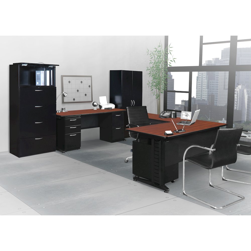 Fusion 66" x 24" Double Pedestal Desk- Cherry. Picture 2