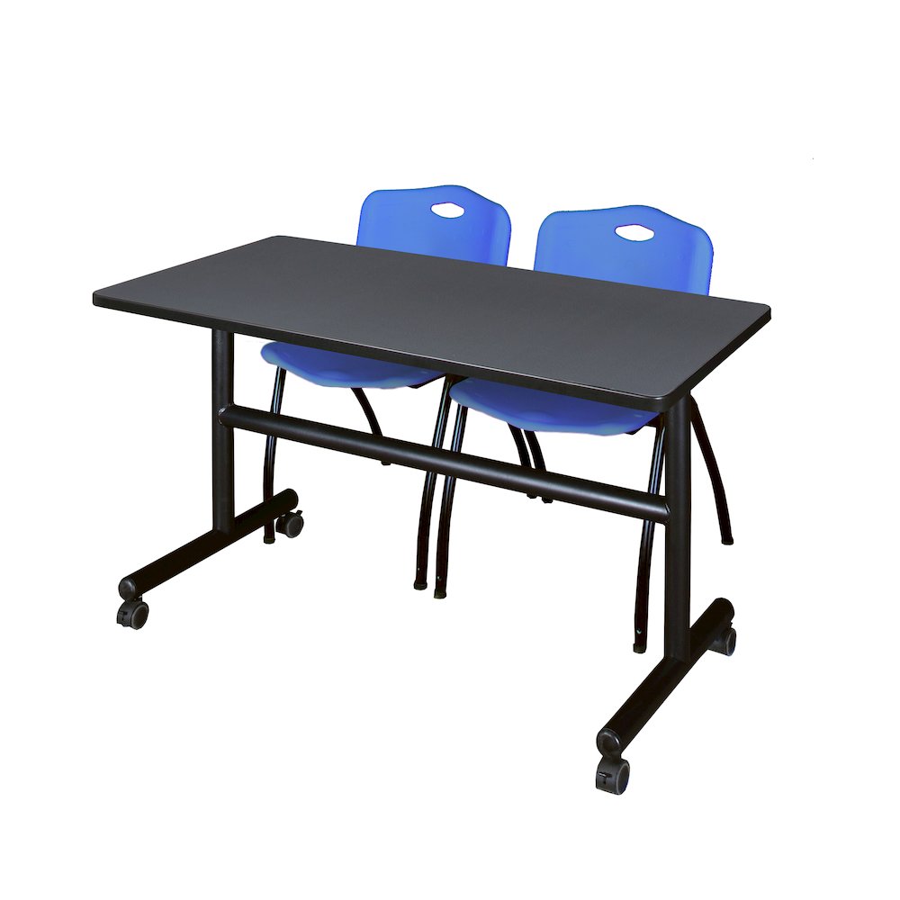 48 x 30 in. Flip-Top Training Nesting Table- Grey, 2 M Stack Chairs- Blue. Picture 1