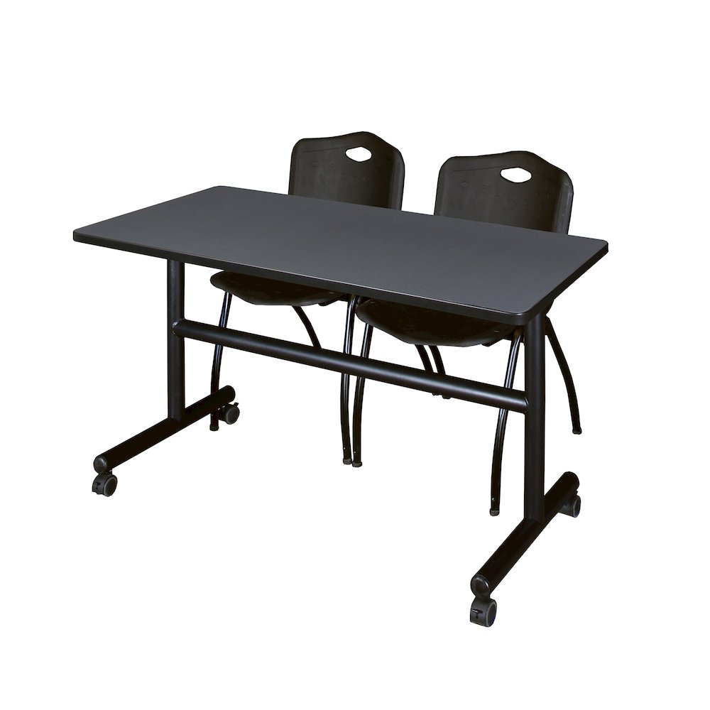 48 x 30 in. Flip-Top Training Nesting Table- Grey, 2 M Stack Chairs- Black. Picture 1