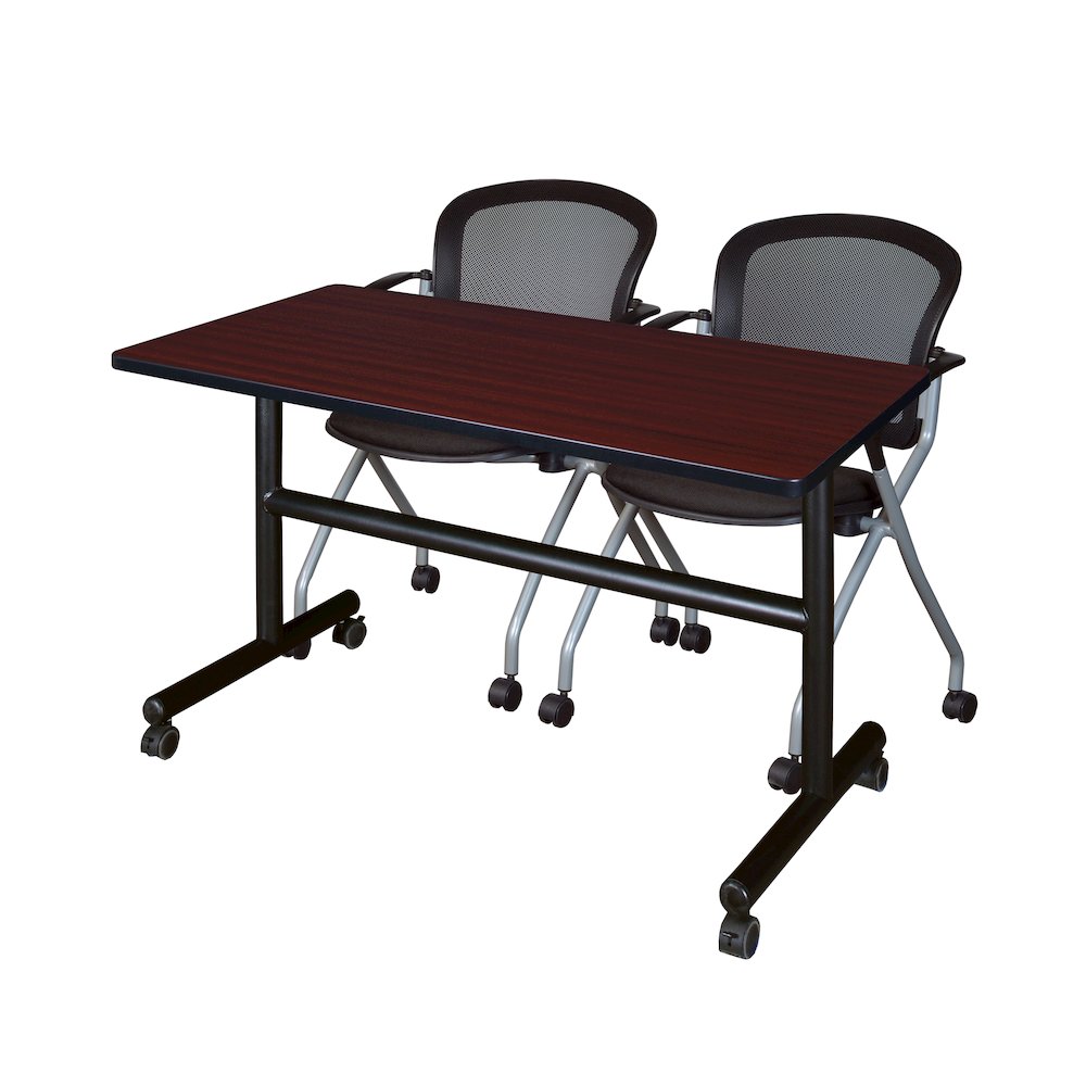 48 x 30 in. Flip-Top Training Nesting Table- Mahogany, 2 Cadence Nesting Chairs. Picture 1