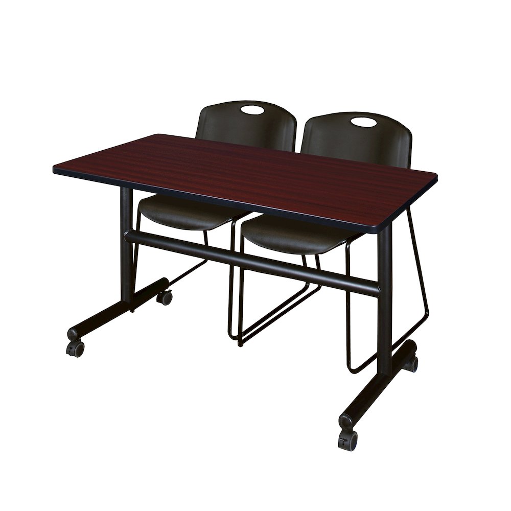 48 x 30 in. Training Nesting Table- Mahogany, 2 Zeng Stack Chairs- Black. Picture 1