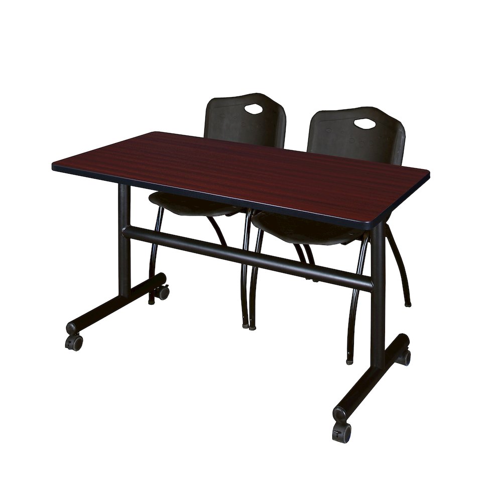 48 x 30 in. Flip-Top Training Nesting Table- Mahogany, 2 M Stack Chairs- Black. Picture 1