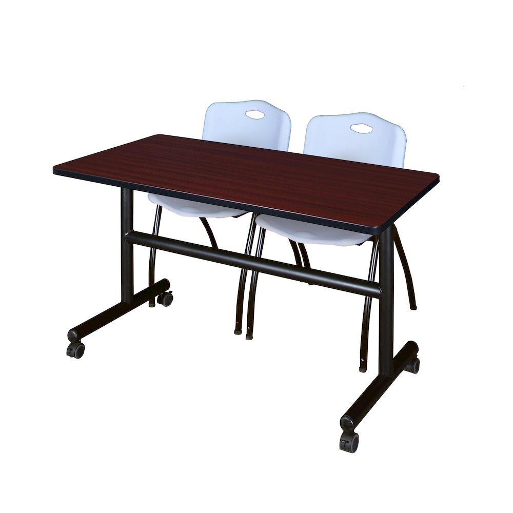 48 x 30 in. Flip-Top Training Nesting Table- Mahogany, 2 M Stack Chairs- Grey. Picture 1