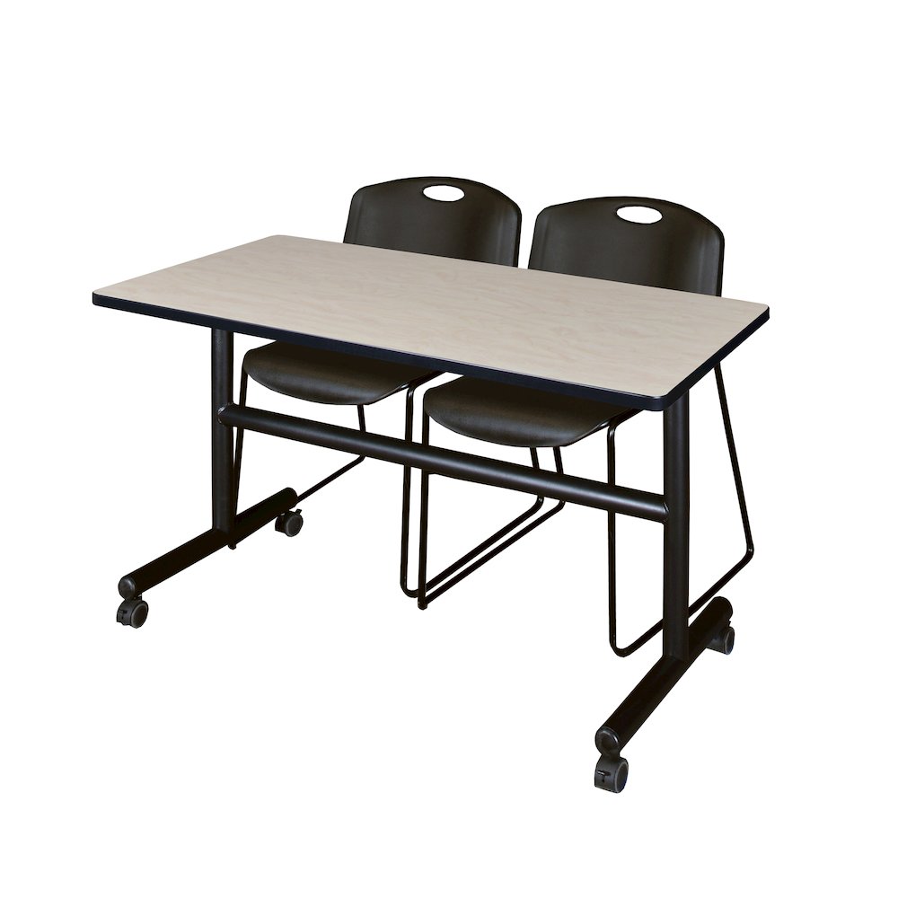 48 x 30 in. Flip-Top Training Nesting Table- Maple, 2 Zeng Stack Chairs- Black. Picture 1