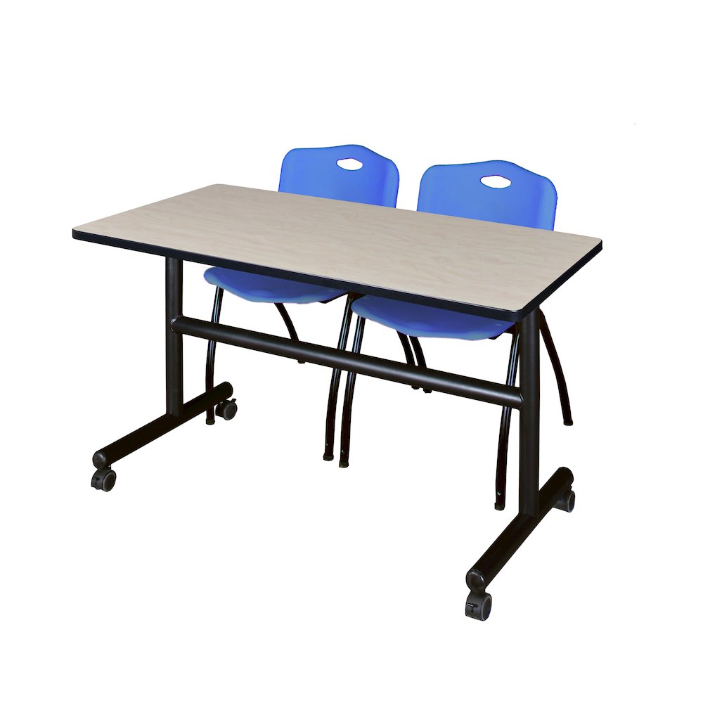 48 x 30 in. Flip-Top Training Nesting Table- Maple, 2 M Stack Chairs- Blue. Picture 1