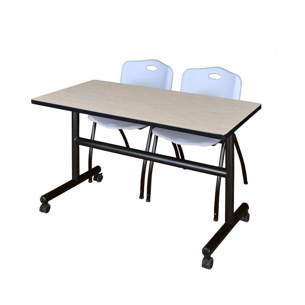48 x 30 in. Flip-Top Training Nesting Table- Maple, 2 M Stack Chairs- Grey. Picture 1