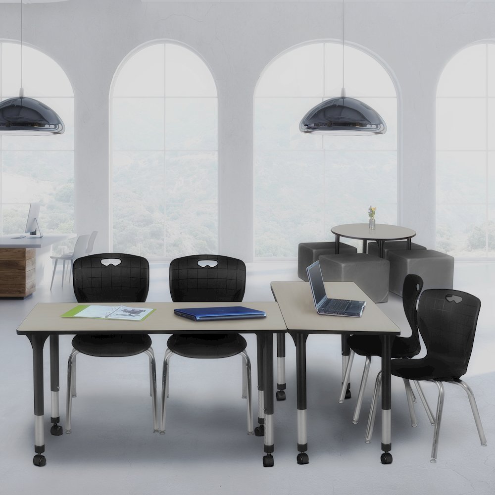 60x30 Mobile Adjustable Classroom Table- Maple & 2 Andy 18 Stack Chairs- Black. Picture 7