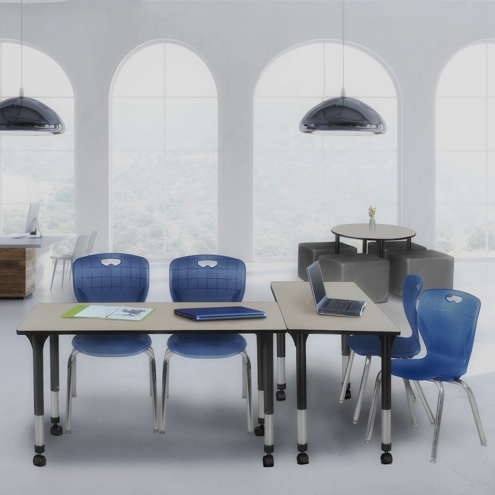 60x30 Mobile Adjustable Classroom Table- Maple & 2 Andy 18 Stack Chairs- Blue. Picture 7