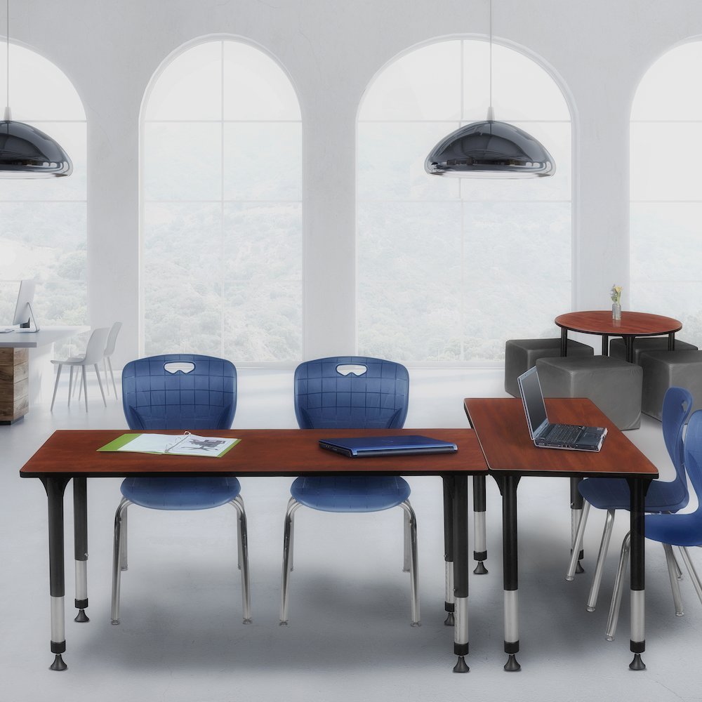 72x30 in. Adjustable Classroom Table- Cherry & 2 Andy 18 in. Stack Chairs- Blue. Picture 7