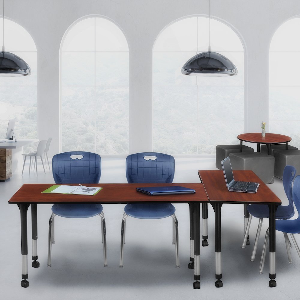 72x30 Mobile Adjustable Classroom Table- Cherry & 2 Andy 18 Stack Chairs- Blue. Picture 7