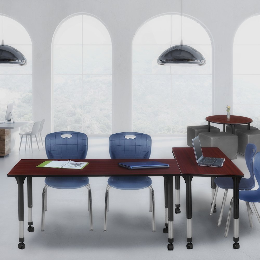 72x30 Mobile Adjustable Classroom Table- Mahogany & 2 Andy 18 Stack Chairs- Blue. Picture 7