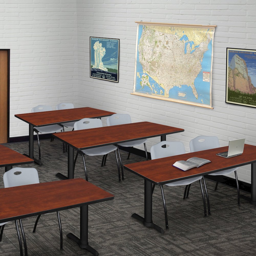 66 x 24 in. T-Base Training Seminar Table- Cherry & 2 M Stack Chairs- Grey. Picture 9