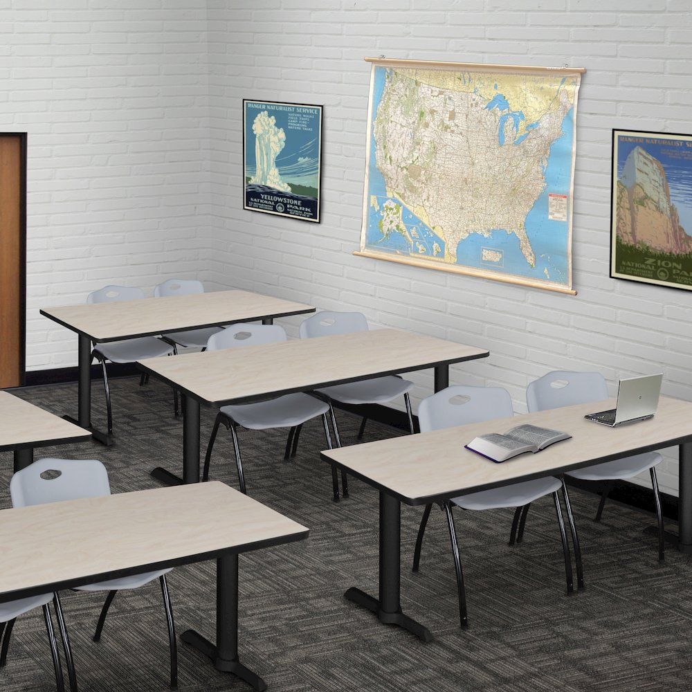 72 x 24 in. T-Base Training Seminar Table- Maple & 2 M Stack Chairs- Grey. Picture 8
