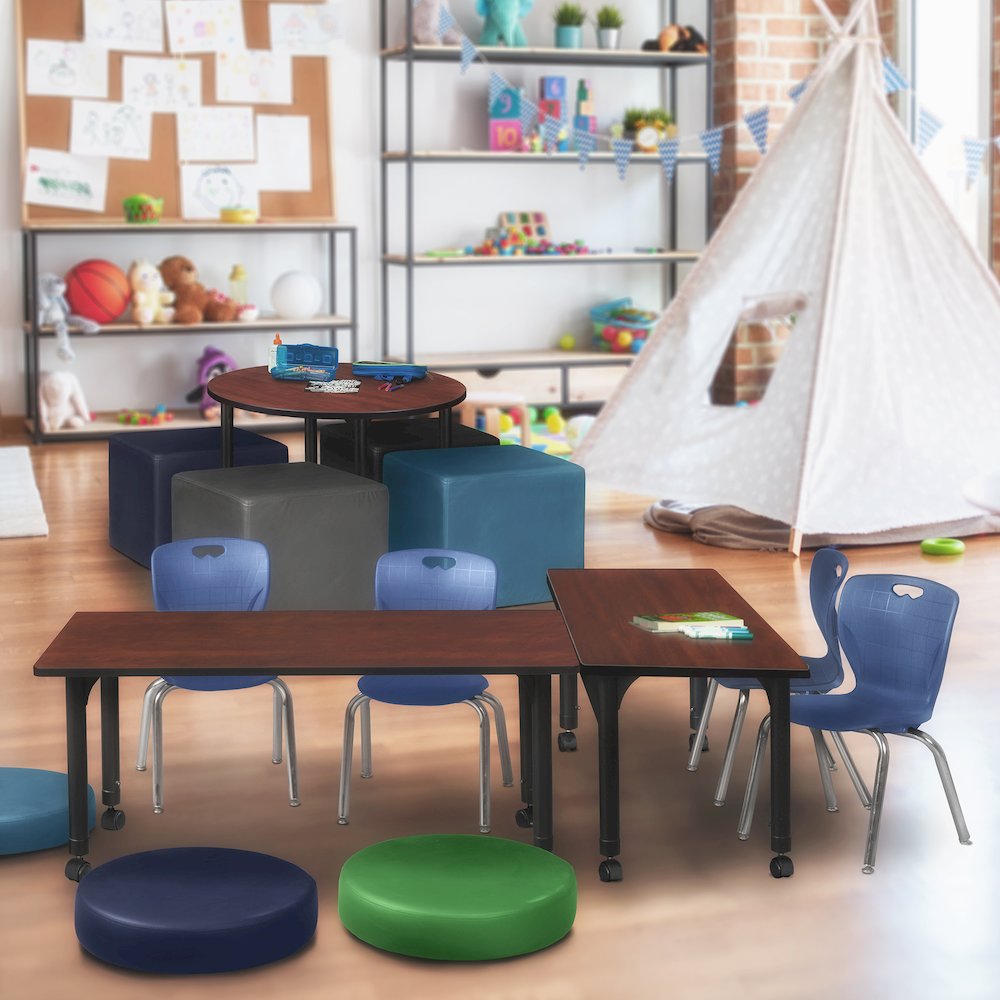 48x24 Mobile Adjustable Classroom Table- Cherry & 2 Andy 12 Stack Chairs- Blue. Picture 7