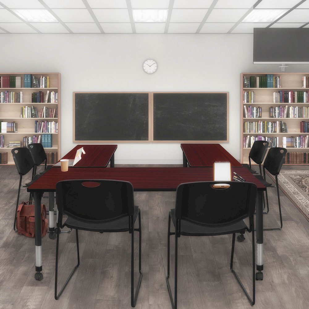 60x24 Mobile Adjustable Classroom Table- Mahogany & 2 Zeng Stack Chairs- Black. Picture 7