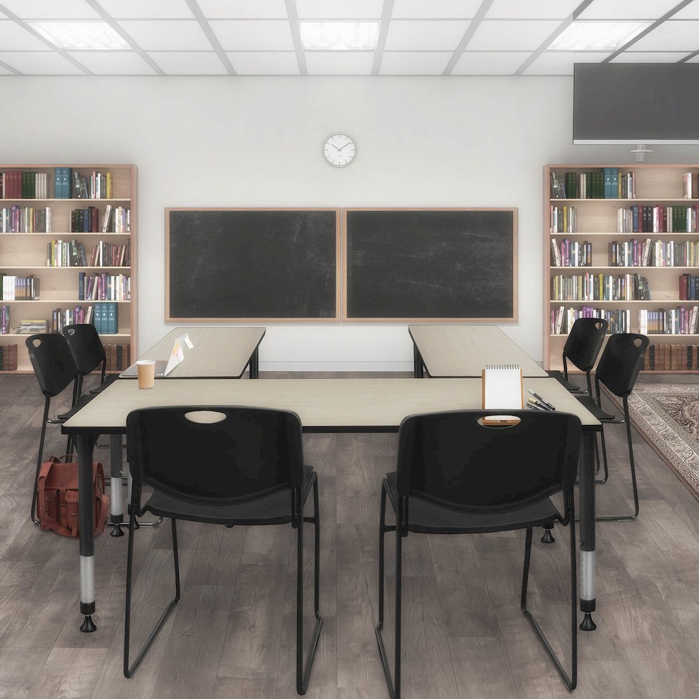 60 x 24 in. Adjustable Classroom Table- Maple & 2 Zeng Stack Chairs- Black. Picture 7