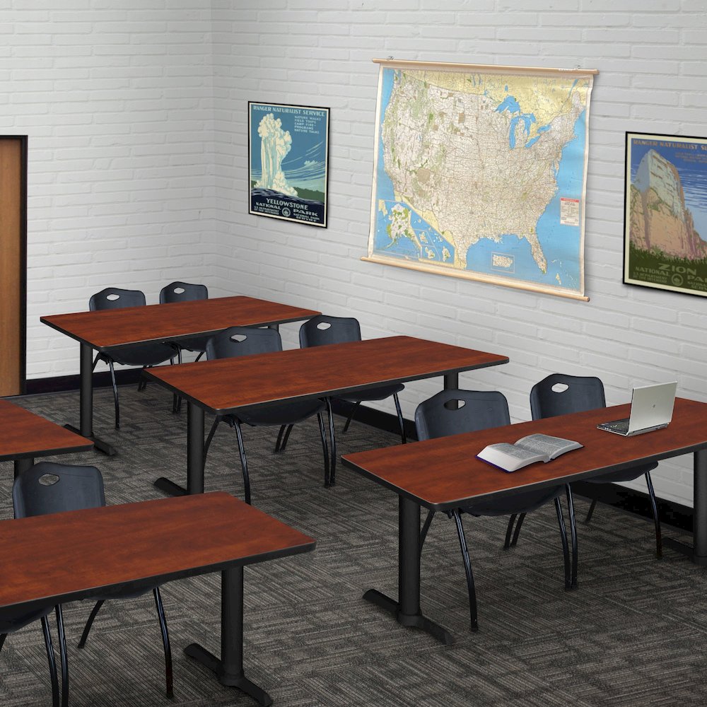 66 x 24 in. T-Base Training Seminar Table- Cherry & 2 M Stack Chairs- Black. Picture 9