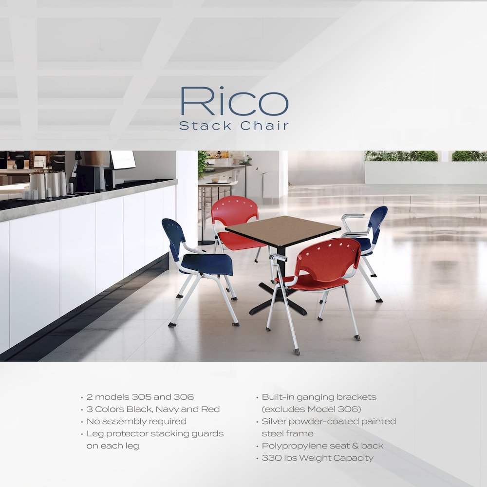 Rico Classroom Training Stack Chair with Arms - Red - 4 Pack. Picture 11